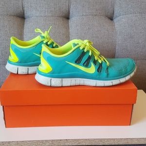 Nike Women's Free 5.0+ Turquoise and Volt Shoes